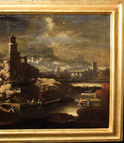 Night Landscape with Tower and Fortified Villages - Late 17th century - 